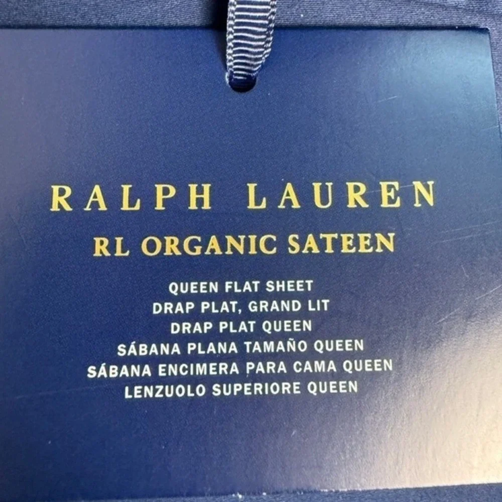 Ralph Lauren Queen Flat Sheet Organic Cotton Sateen Polo‎ Navy Blue NWT